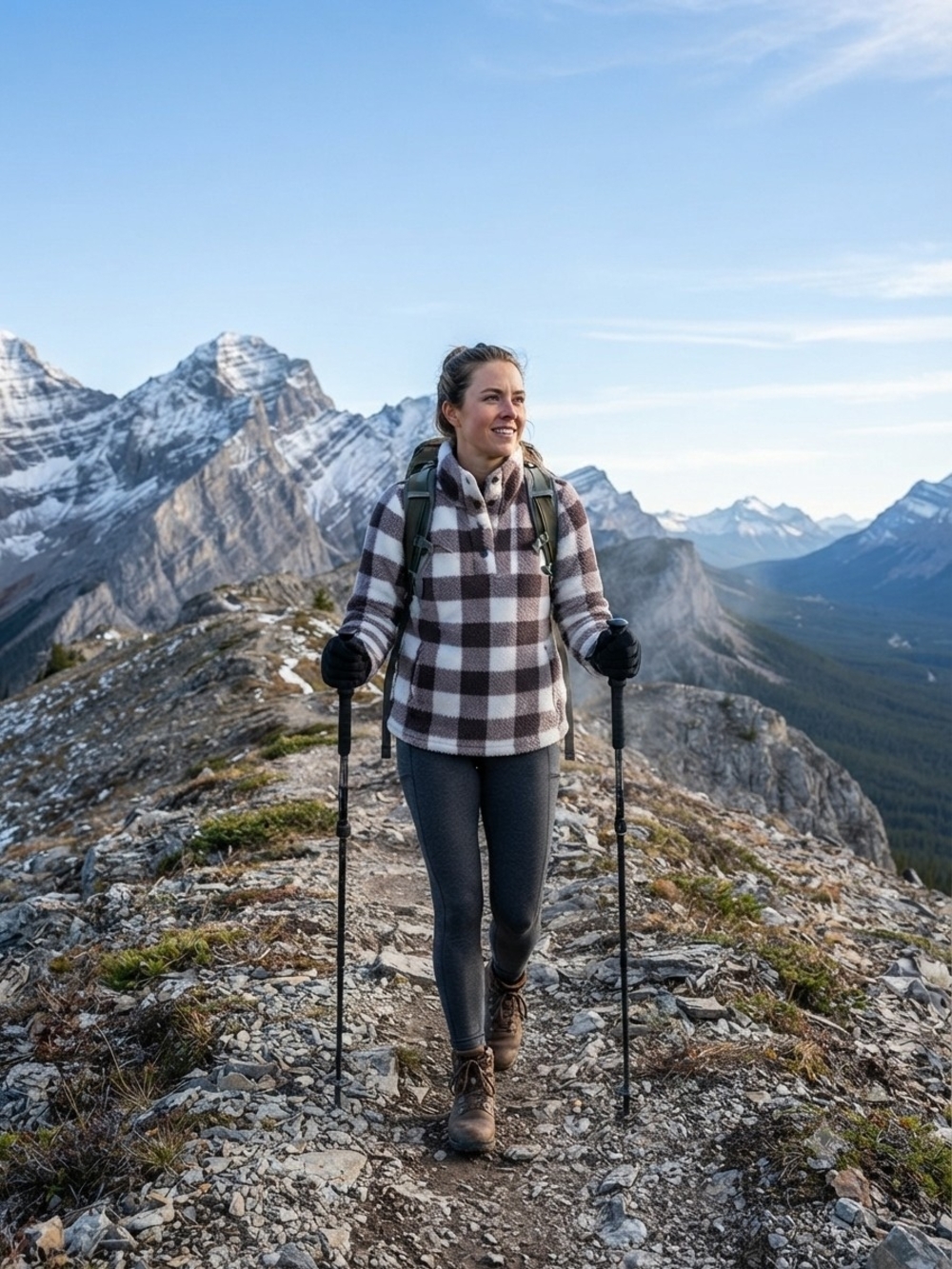 Women's Plaid Teddy Fleece Pullover Jacket - Brown/White